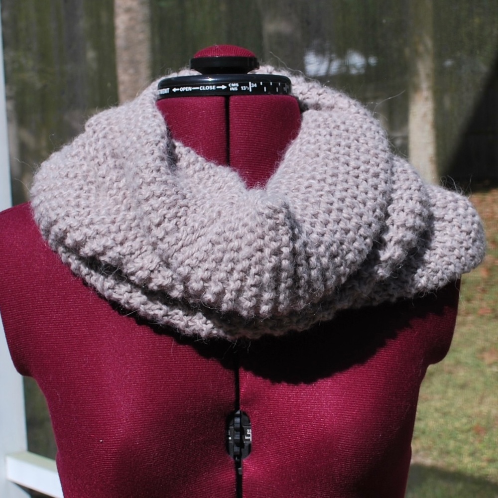 Hand Knitted Infinity Scarf Cowl One Size Tan
